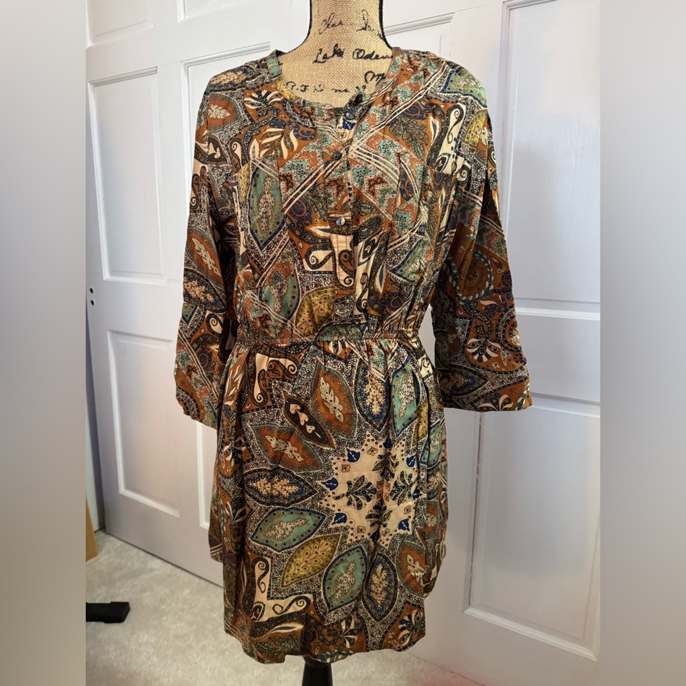 HOLDING HORSES Brown and Green Long Sleeve Dress